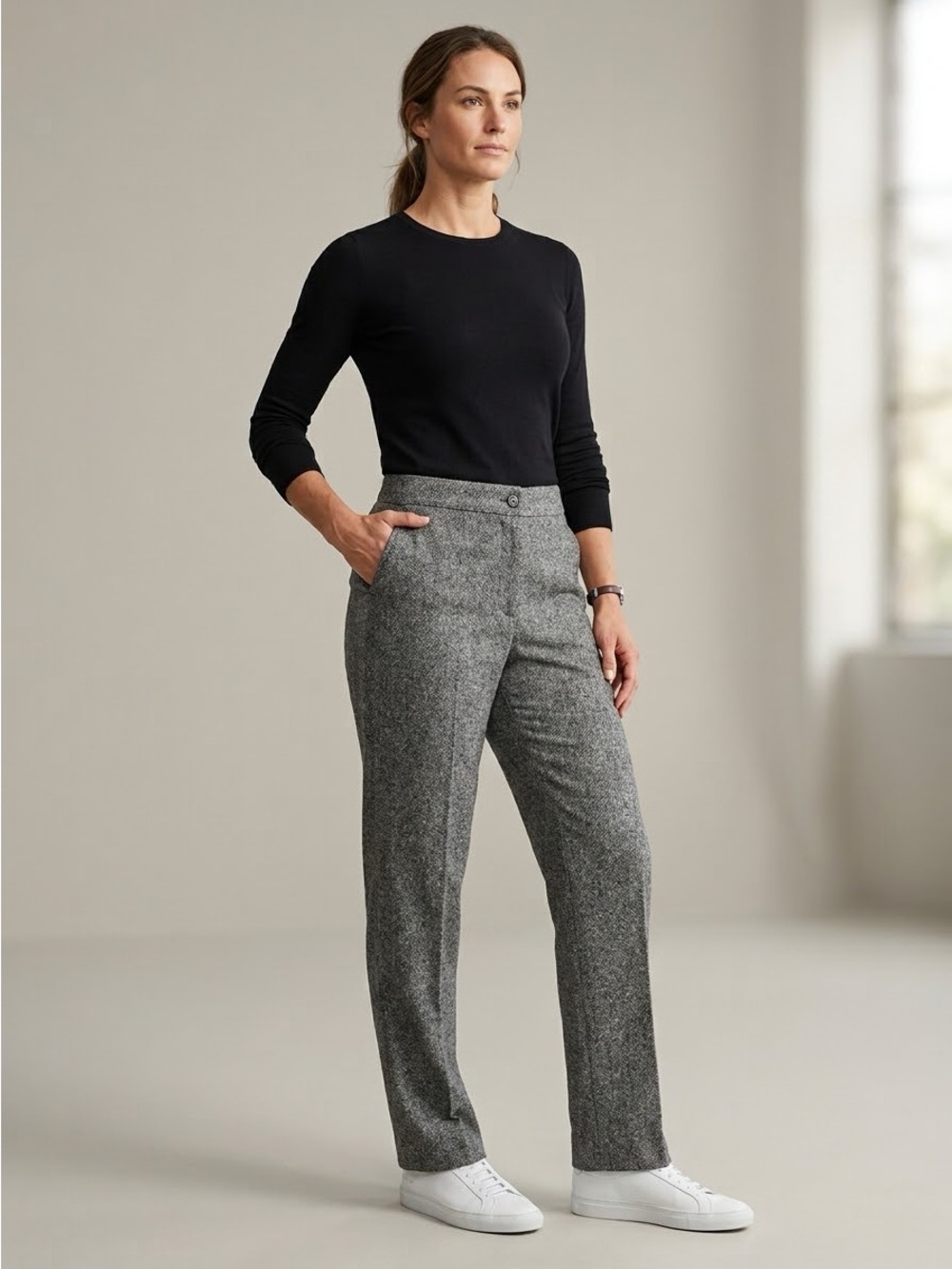 Focus 2000 Petite Black White Tweed Dress Pants Size 12P charcoal gray vintage